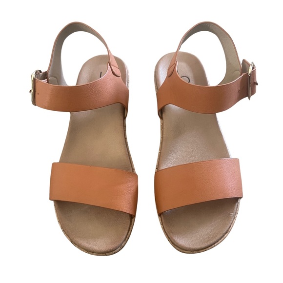 Bakers Tan Faux Leather Cork Wedge Sandals - 9 - Picture 2 of 3